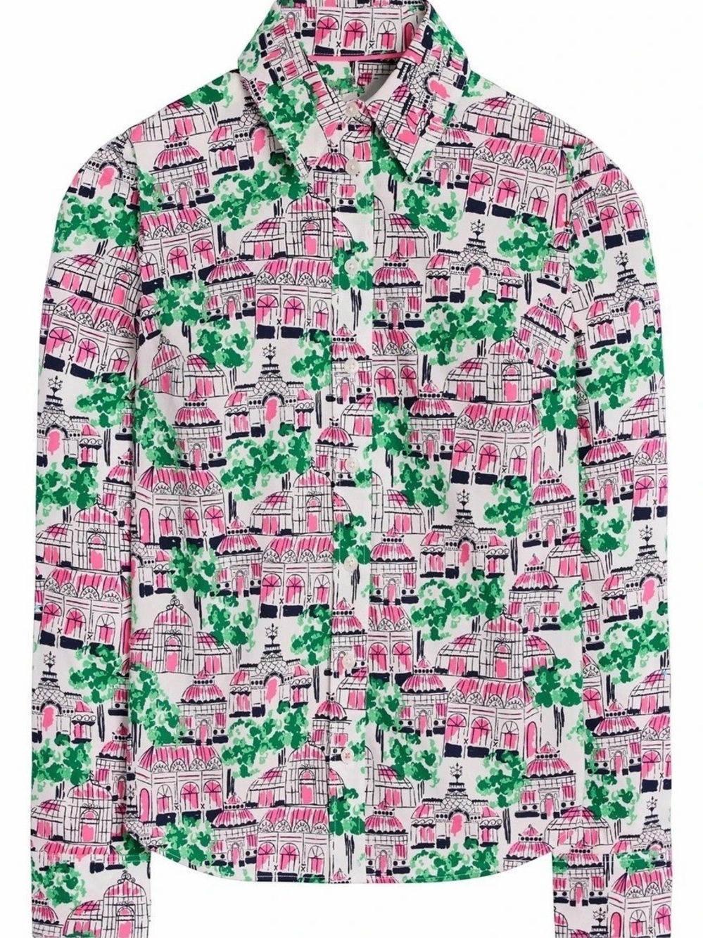 Boden Sienna Cotton Shirt Printed Button Down in Pink & Green